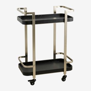 Nordal - NOLI rullebord i jern med træhylder - sort - L59,5 Ã B38,5 Ã H83 cm